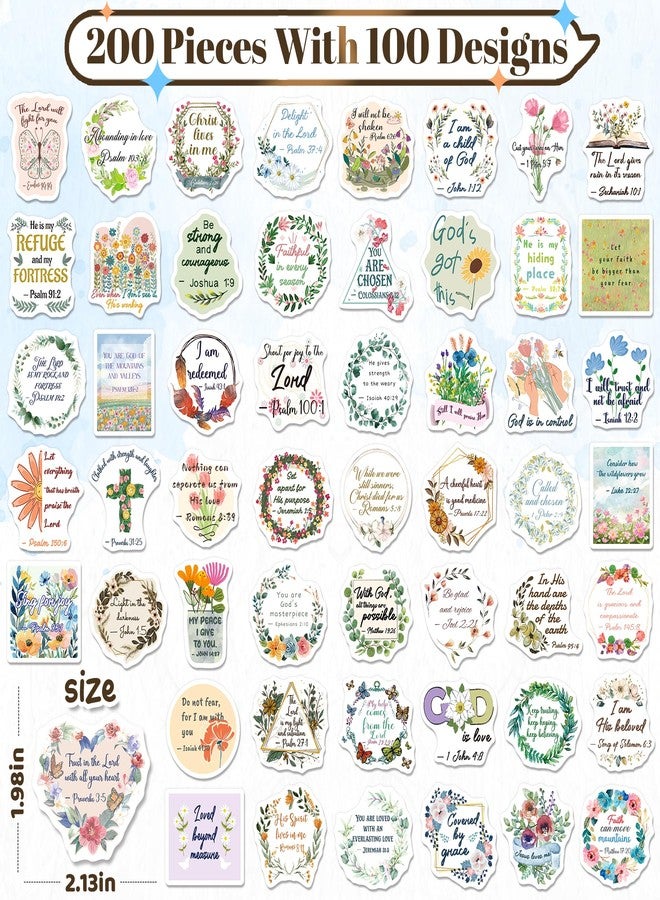 WAKEMOODEI 200PCS Bible Verse Stickers, Christian Jesus Faith Stickers, Floral Religious Scripture Vinyl Decals for Laptop Journal Prayer Board Water Bottle, Bible Study Supplies - Image 3